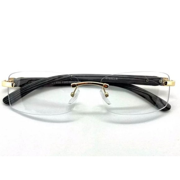 Men Classy Elegant Sophisticated Style Clear Lens Eye Glasses Gold Rimless Frame - Picture 4 of 8